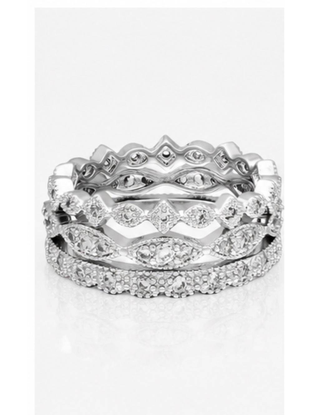 AAA Cubic Zirconia Fine Silver Plate Stackable 3-Ring Set